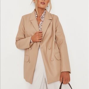 Missguided Oversize faux leather tan blazer size 2 NWT